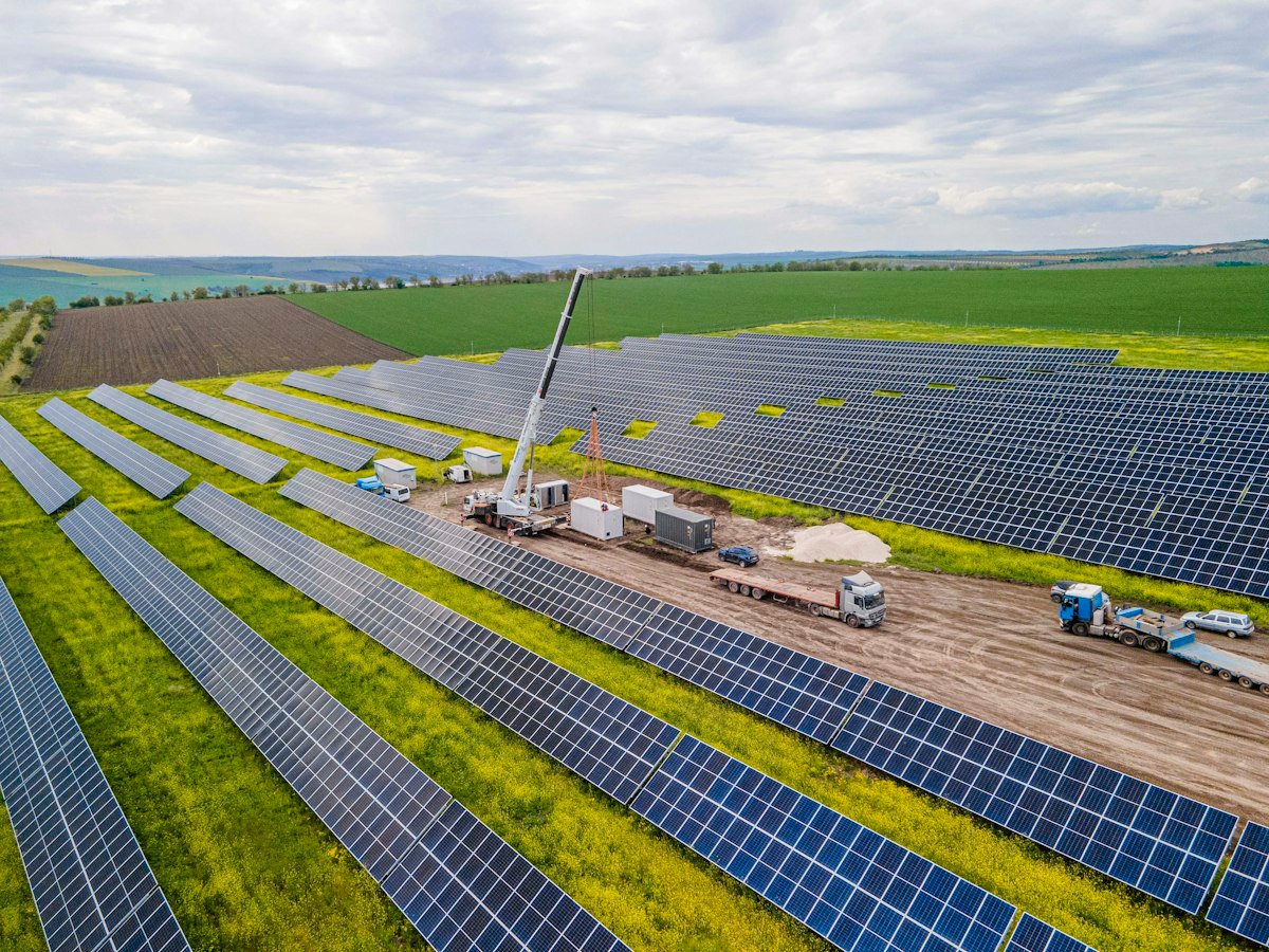 Aerial view of the solar plant construction site
